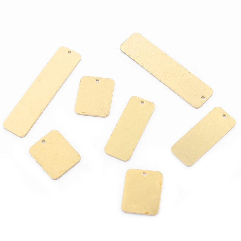20Pcs Raw Brass Flat Rectangle Stamping Blank Hanging Tags Charms Pendant 1mm Hole For Earring Necklace DIY Jewelry Making