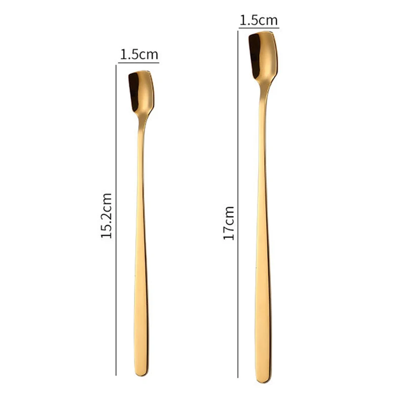 1PC Square Head Coffee Stirring Spoons Stainless Steel Long Handle Colorful Teaspoon  Dessert Scoops Tableware Kitchen Utensils