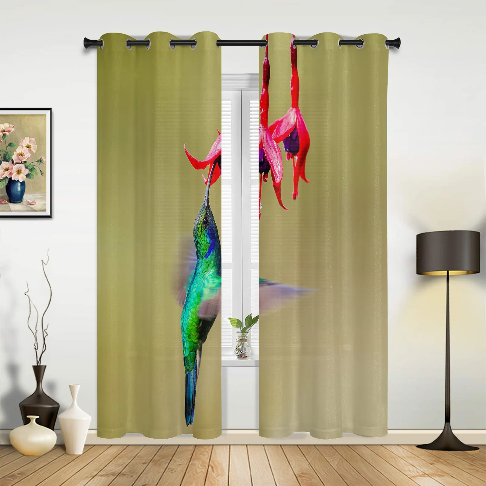 French Window Curtains Retro Hummingbird Flower Living Dining Room Kids Bedroom Screens Modern Luxury Home Decor Curtains