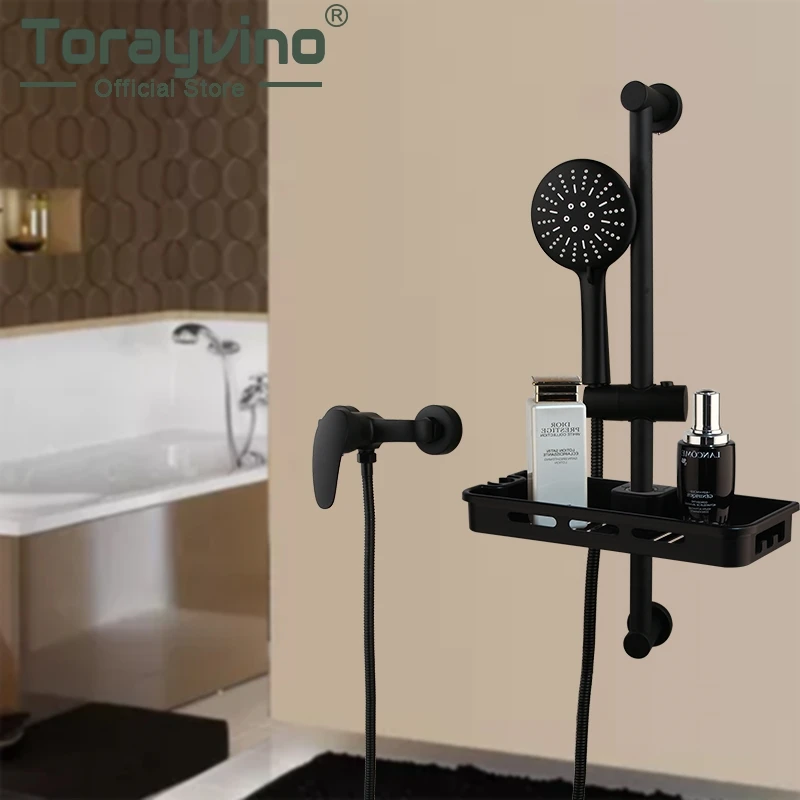 

Torayvino Blacked Shower Faucet Sets Cold And Hot Single Handle Holder Dual Control Control Mixer Tap Deck Mounted Rainfall Taps