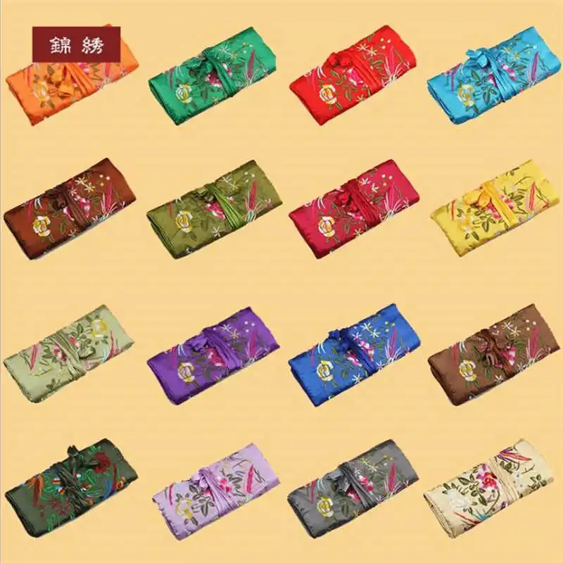 Mix 50PCS Chinese Rectangle Pouches ColorfulJ ewelry Small Bags Many Designs Free Shipping C16