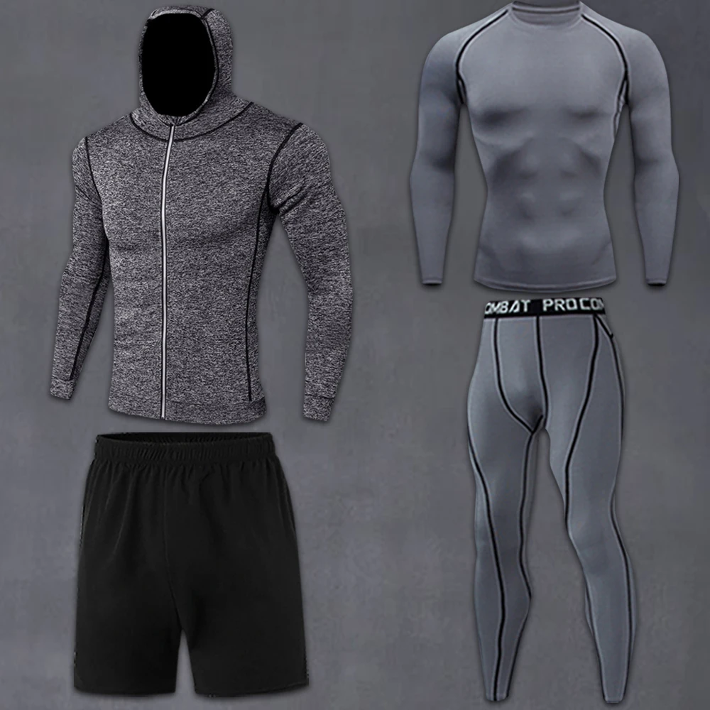 

New fashion men's pullover suit men's sportswear hoodie four-piece quick-drying sweat-absorbent running jogging suit