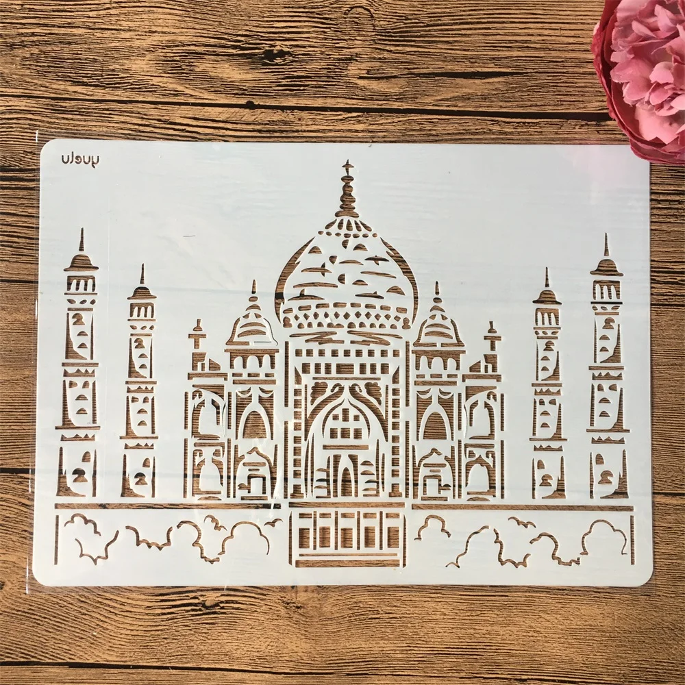 1Pcs A4 29cm India Taj Mahal DIY Layering Stencils Wall Painting Scrapbook Coloring Embossing Album Decorative Template