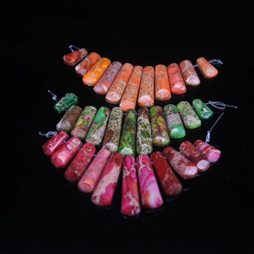 11pcs/set Top Drilled Emperor Stone Slice Graduated Beads,Ocean Sediment Impression Jaspers Stick Pendant Necklaces Jewelry Bulk