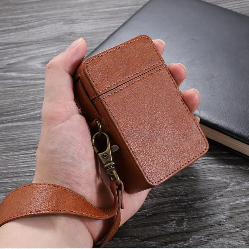 Genuine Leather Cigarette Case Cover Luxury PU Leather Cigarettes Box Holder Big Capacity Lighter Sleeve Gadgets for Women Men