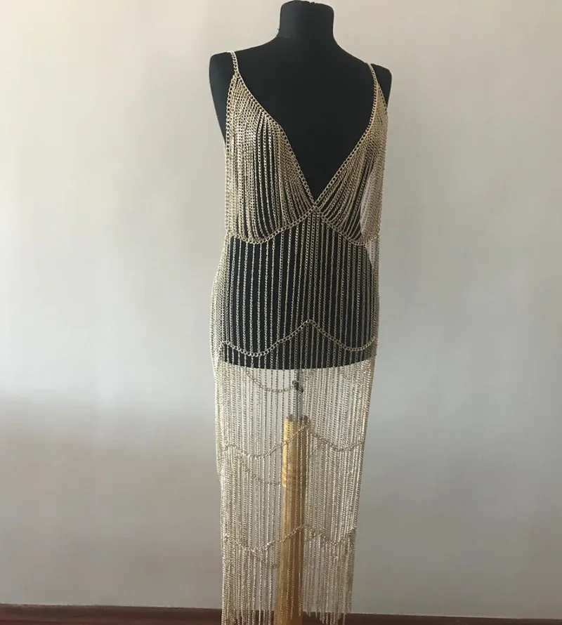 

Free Shipping New Style Three Colors Choose Sexy Tassel Full Bra Body Chain Dress Jewelry Long Necklace Costume Chains