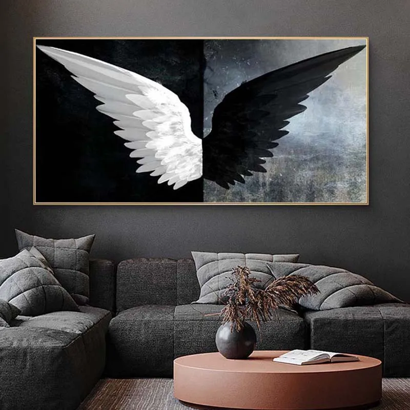 

Black and White Angel Wings Canvas Paintings on The Wall Art Pictures Abstract Canvas Art Wall Posters and Prints for Home Decor