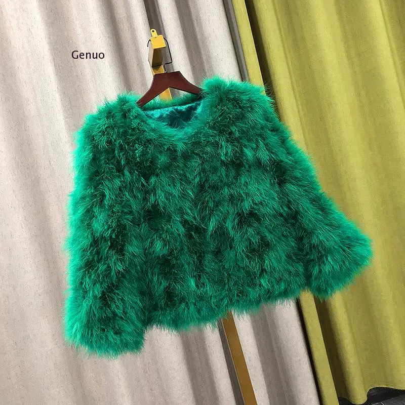 

New Arrive Fur Jacket Women Natural Turkey Fur Coats Short Style Fashion Autumn Genuine Ostrich Fur Feather Outwear Coatr