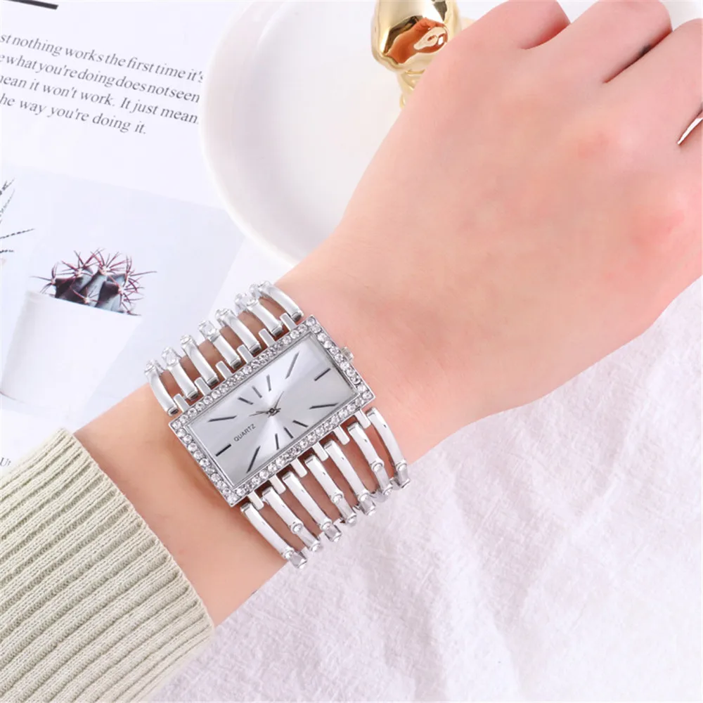 Reloj de cuarzo con diamantes rectangulares para mujer, cronógrafo de pulsera de aleación de oro, sencillo, regalo, 2023