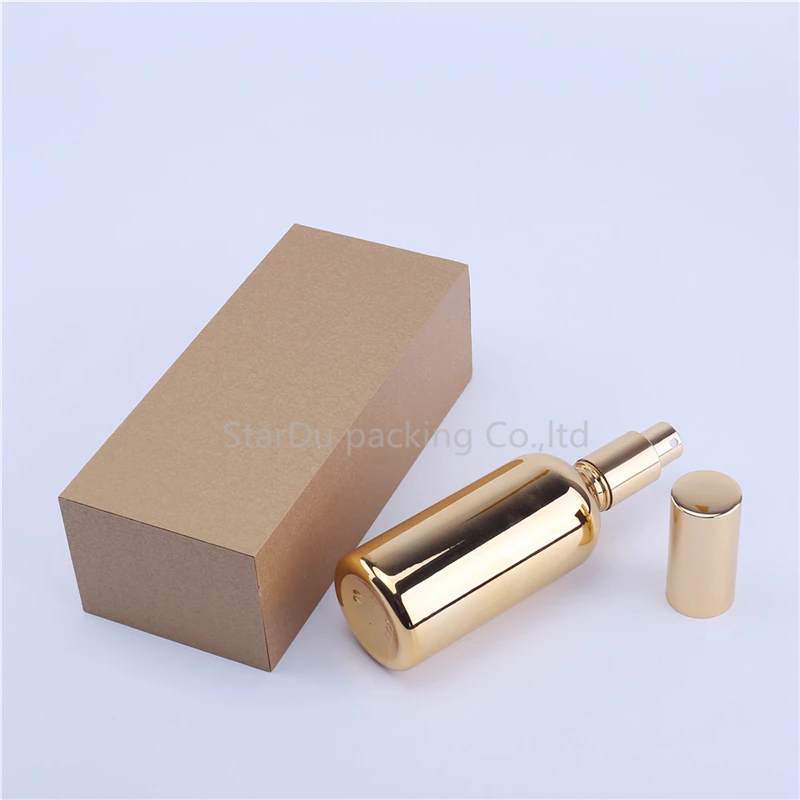 

50PCS 100ML Gold Glass Essential Oil Bottles Vial Cosmetic Serum Packaging Lotion Pump Spray Bottle Dropper Bottle With A Box