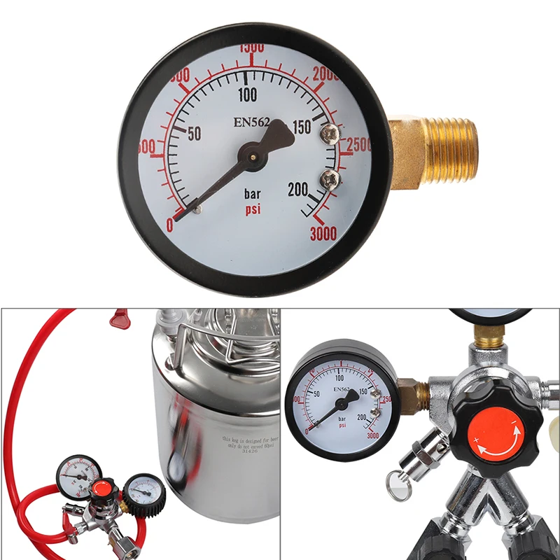 0-60PSI / 0-3000 PSI Co2 Regulator Gauge Replacement, Co2 Pressure Gauge with 1/4\