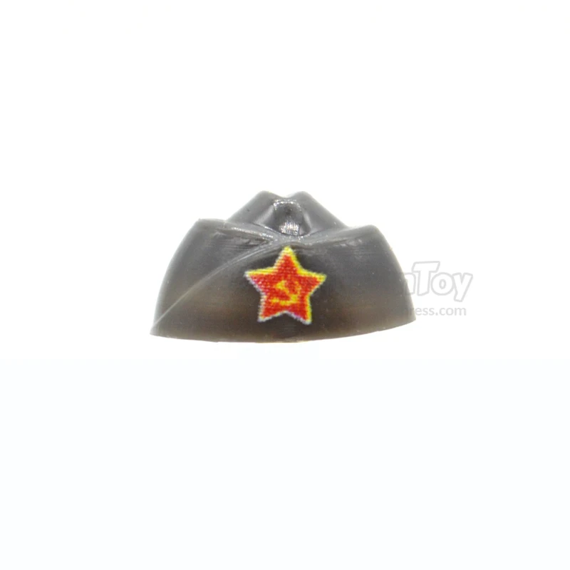 WW2 Helmet Hat with Printed Insignia Building Blocks Soviet Union Red Army Military MOC Brick Toys for Children