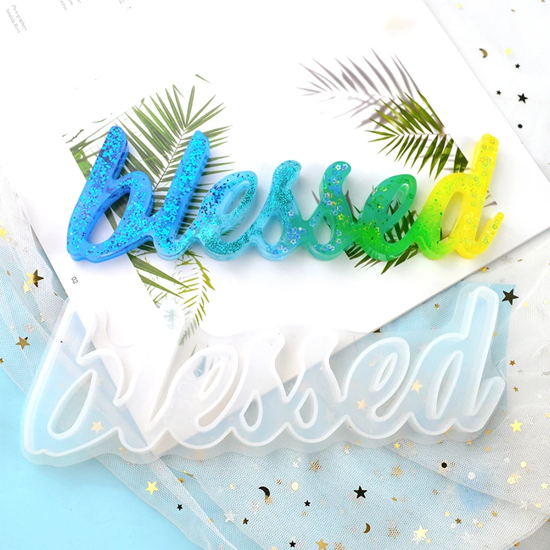 DM078 2021 Bleesed Letter Mold Letras Hello Resina Epoxi Transparente Resin Art Mold Epoxy Resin Art For Diy Craft