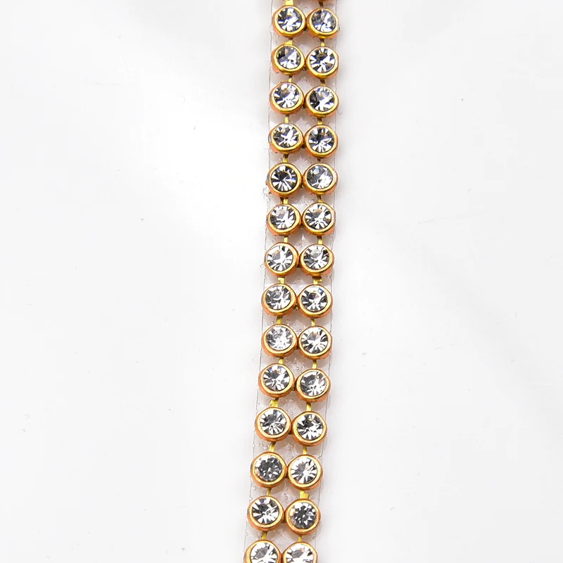 3mm 2 Rows 1.2 Meter Crystal AB Clear Stones Silver Hot Fix Rhinestone Mesh Trimming Aluminium Base Sew on Net Banding for Dress