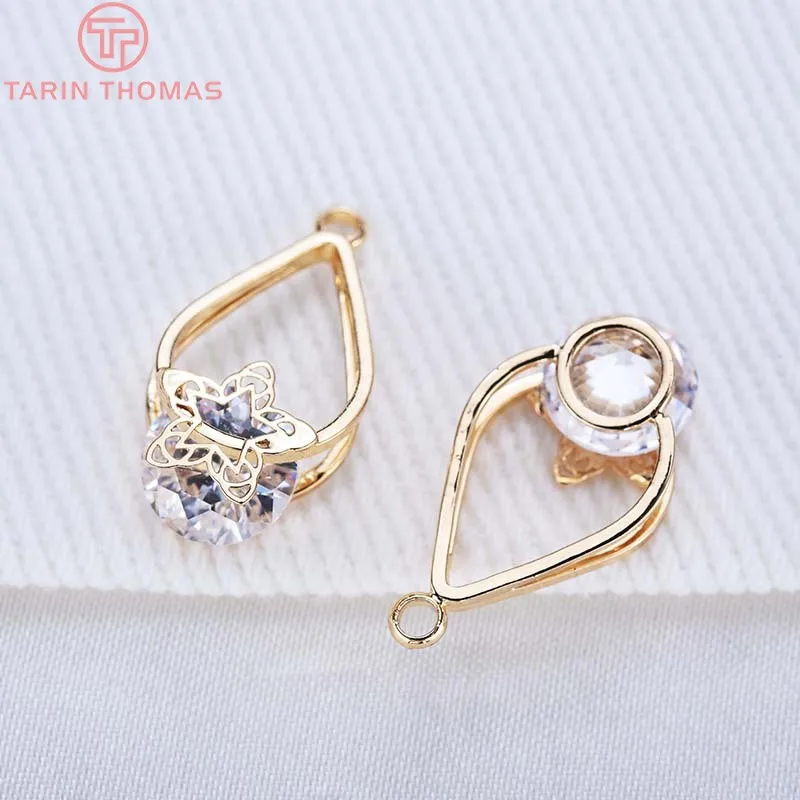 (1162)4PCS 11x12MM 24K Gold Color Brass With Zircon Oval Vine Drop Charms Pendant High Quality Diy Jewelry Accessories