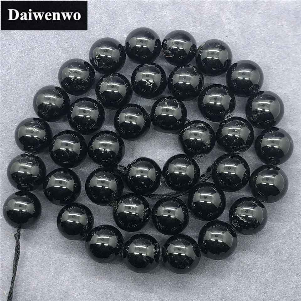 AA Black Tourmaline Jet Aphrizite Beads 4-12mm Round Natural Loose Stone DIY