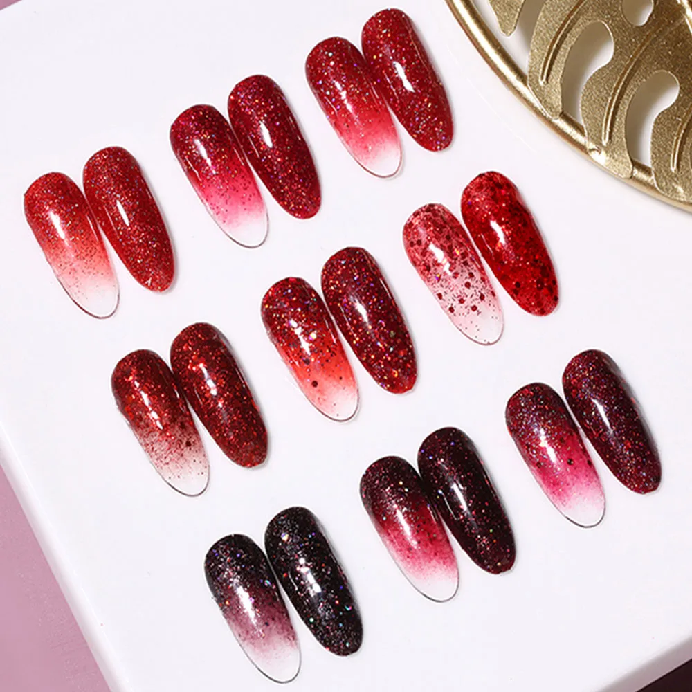 Vendeeni Red Glitter Series Gel-Nagellack, glänzender Pailletten-Gellack, semi-permanenter UV-Soak-Off-Nagelkunst-Gellack, 15 ml – Detail 2