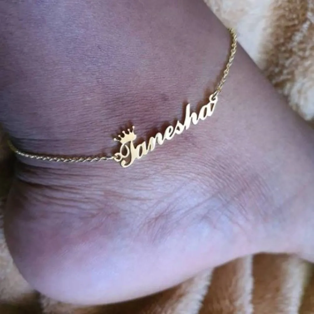 

Custom Name Anklet Personality Anklet with Crown Stainless Steel Custom Nameplate Anklet for Women Jewelry Gift