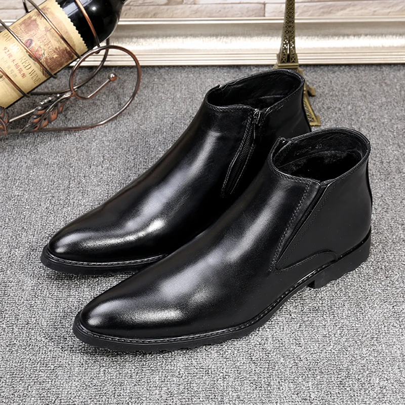 Autumn and winter Man High shoes Pointed shoes British Leather boots Formal wear Office boots Wedding boots Men's Boots