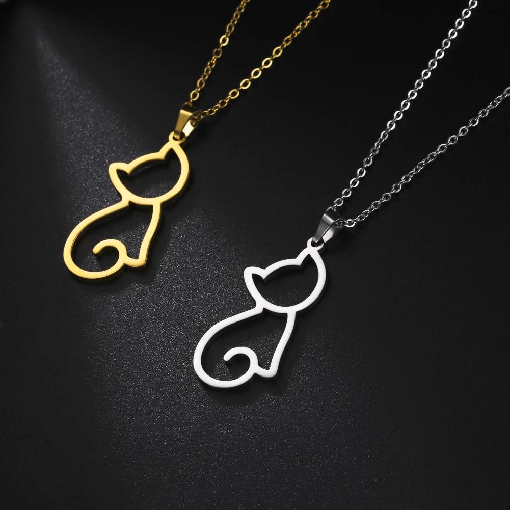 

Sipuris New In Cute Cat Necklace For Women Men Stainless Steel Golden Choker Animal Necklace Fashion Jewelry Christmas Gift