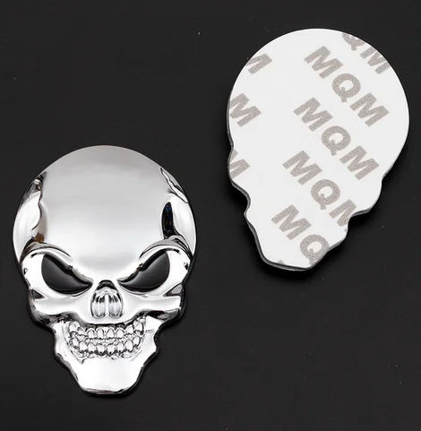 

2x 3D Auto Stickers Metal Skull Shape Chrome Badge Emblem Decal Motorcycle Modified Car Accessories