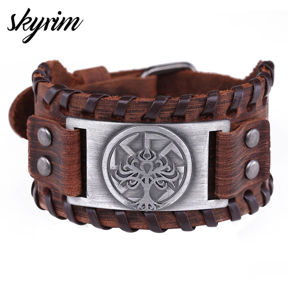 Skyrim Slavic Kolovrat World Tree Bracelet for Men Tree of Life Yggdrasil Pagan Amulet Bracelets Jewelry Punk Neo-Gothic