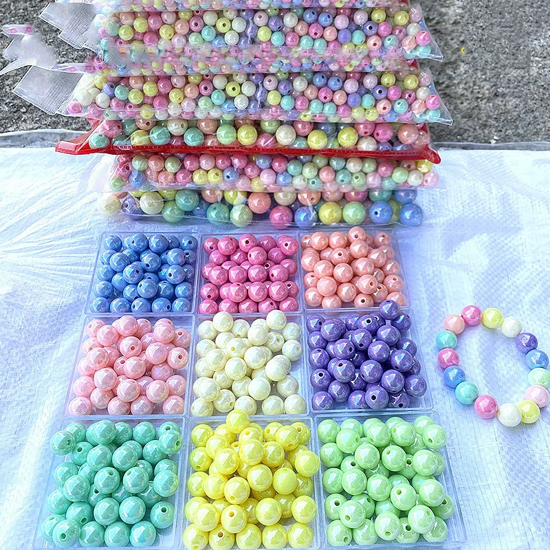 AB Colors Acrylic Pastel Beads 6mm 8mm 10mm 12mm 14mm Loose Round Shape Plastic Bubblegum Bracelet Necklace Spacer Beading