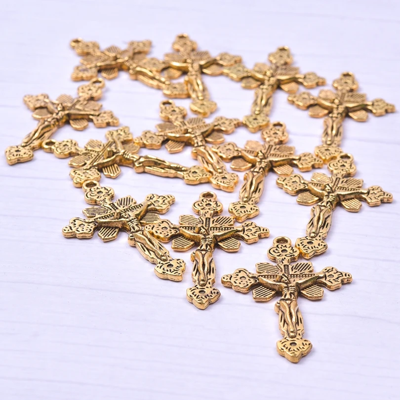 5pcs Crosses Pendant Charms For Jewelry Making Supplies Christ Handmade Necklace Earrings Charm Gold Color Accessories Wholesale