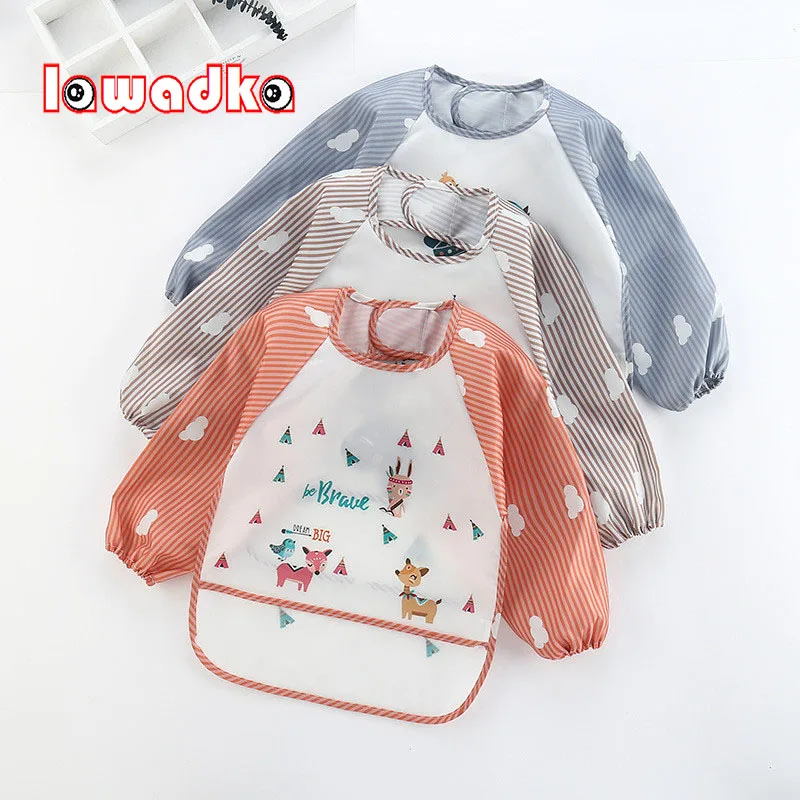 Lawadka Toddler Baby Girls Boy Bibs Cartoon Infant Bandana Waterproof Eating Drawing Bib Long Sleeve Soft Feeding Accessories