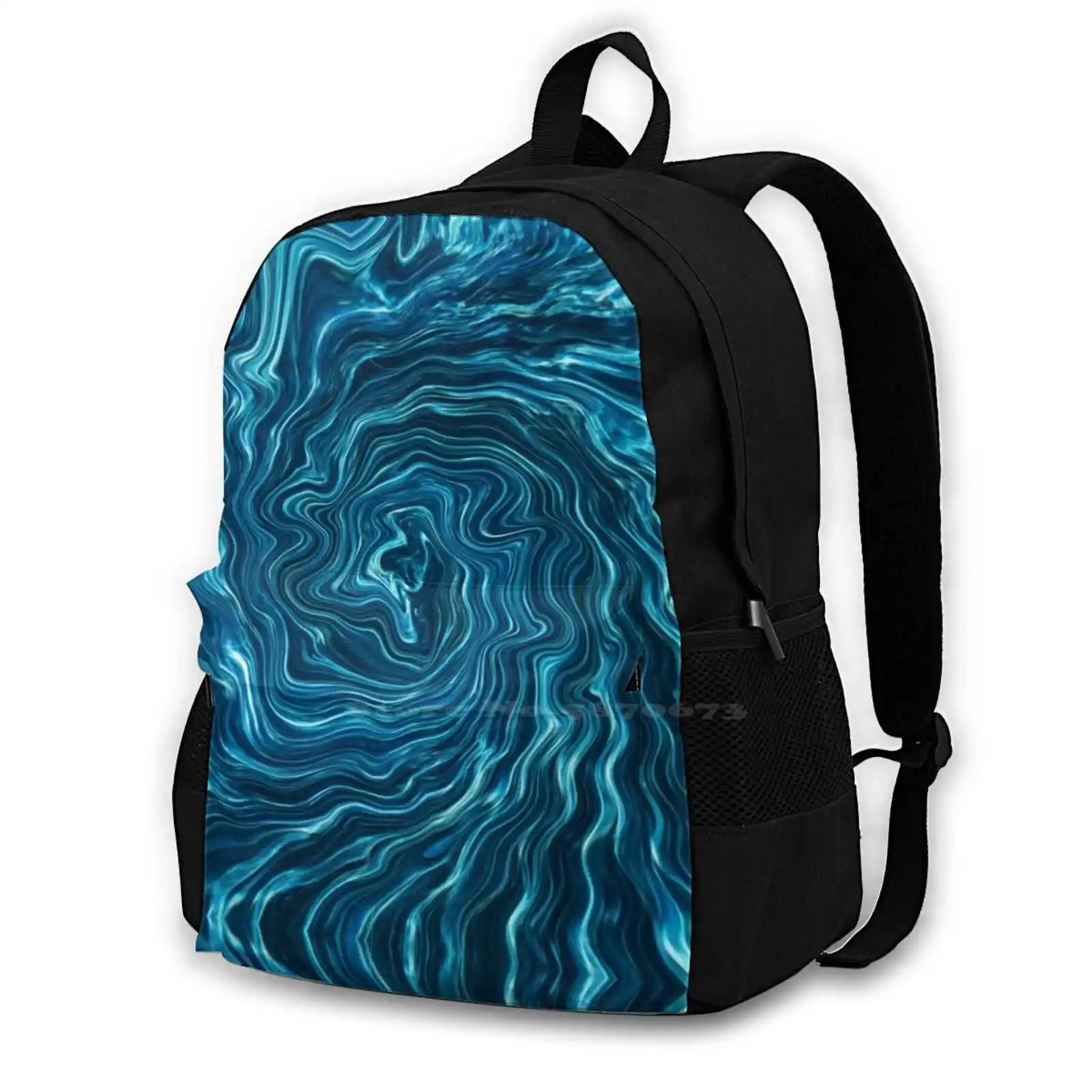 Watery Cool Looking Texture-Blue Wavey Lines Forming The Ripple Hot Sale Schoolbag Backpack Fashion Bags Wavey Plasma Waves