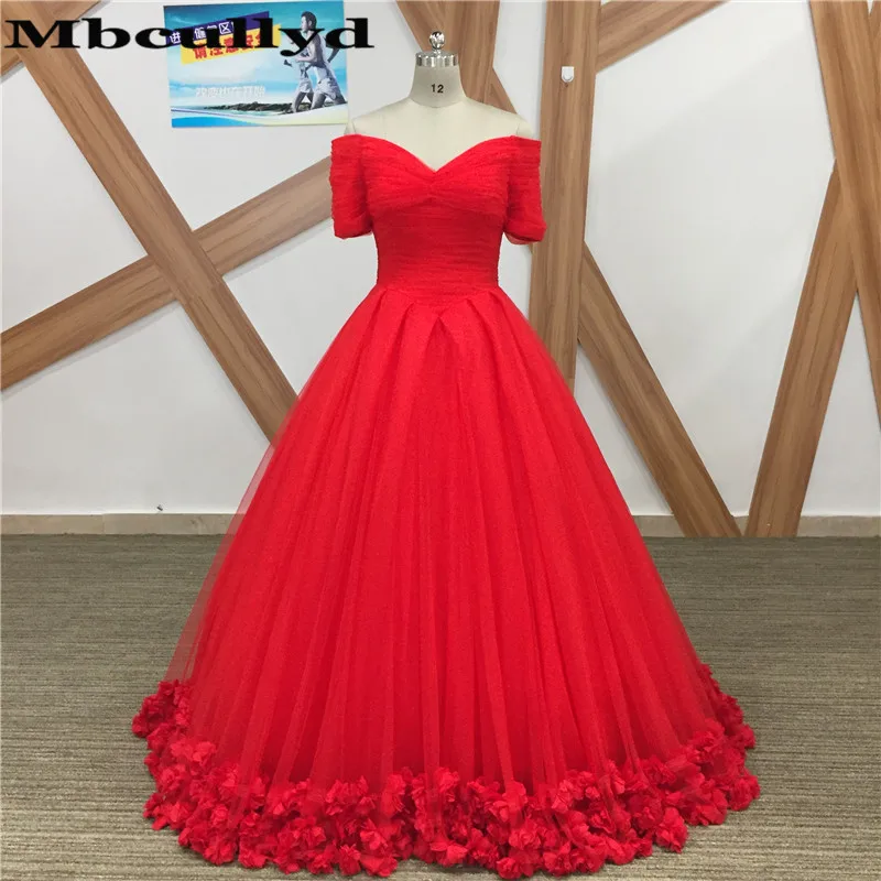 Mbcullyd Cinderella Rot Quinceanera Kleider Mit Blumen Puffy Ballkleid Süße 16 Kleid Festzug Für Mädchen Vestidos De 15 Anos