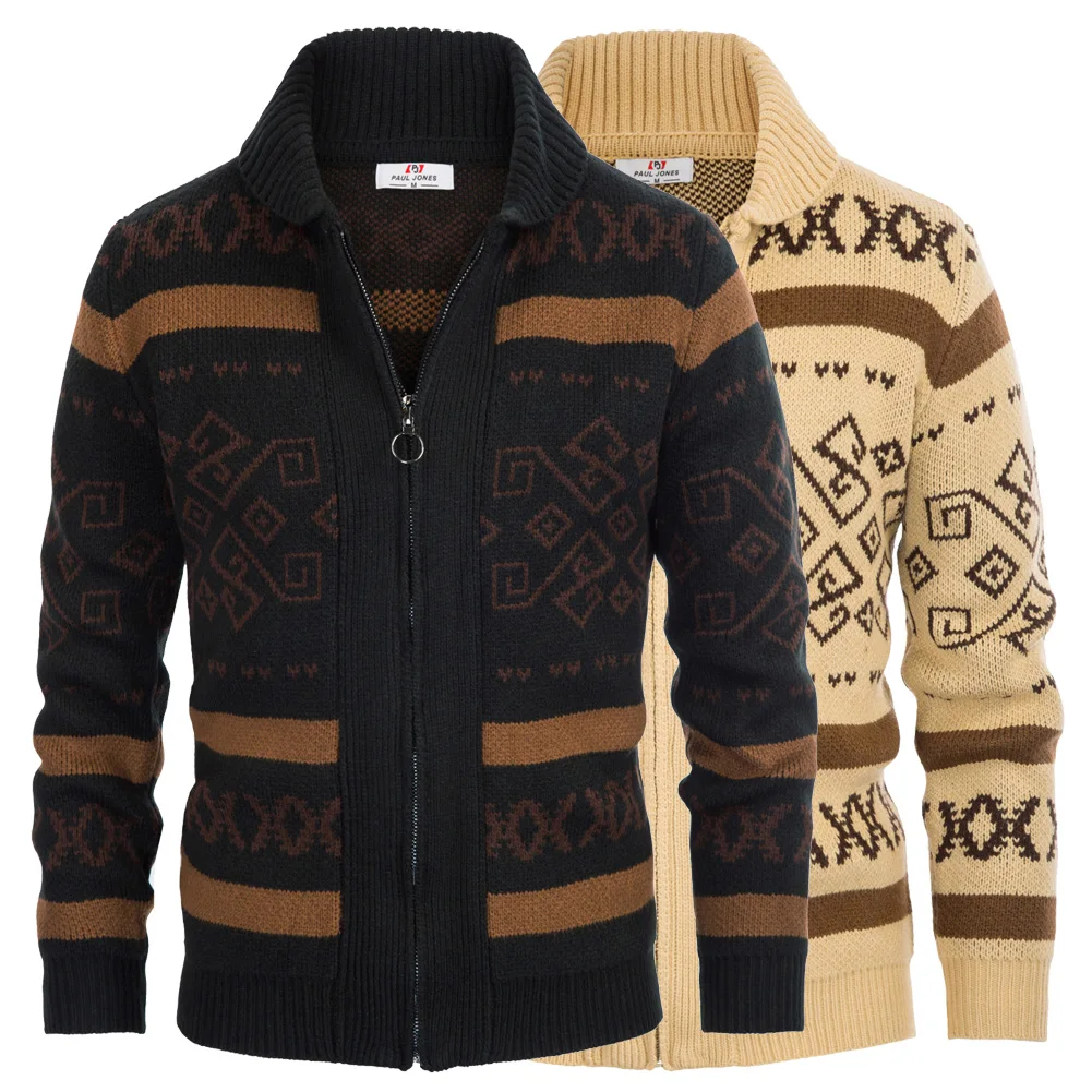 

Casual Tops Men Shawl Collar Sweater Cardigan Long Sleeve Zip-up Knitted Coat Knitwear Fashion Jacquard Coats Male Autumn New