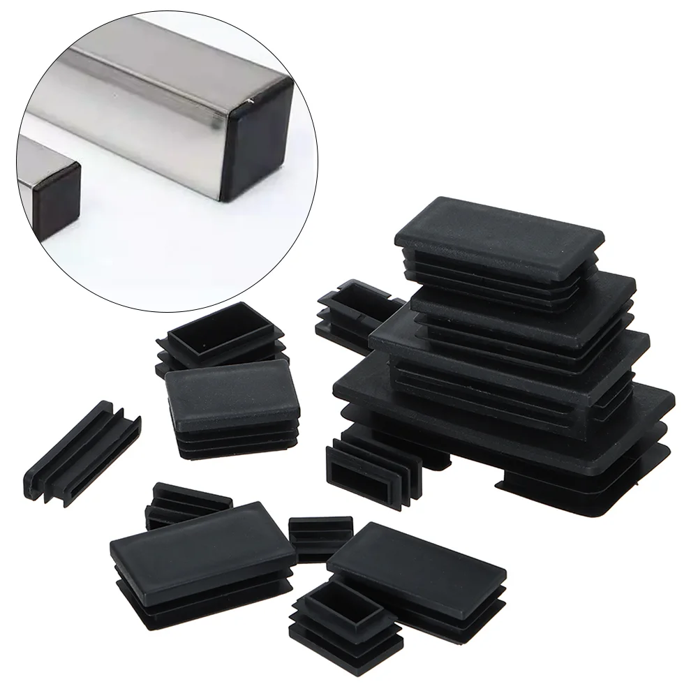 10 pçs plástico preto mobiliário perna plug blanking tampa de extremidade bung para tubo retângulo inserção plugues decorativos capa poeira venda