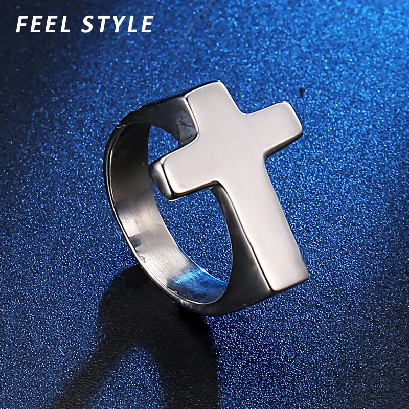 3 Color Stainless Steel Smooth Cross Rings Christ Crucifix Cross Bague Homme For Men Women Finger Jewelry