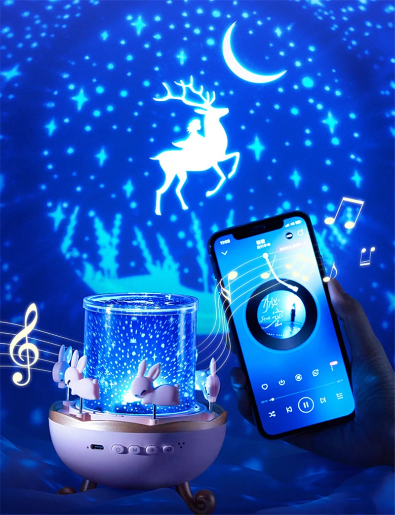 USB Rechargeable Starry Sky Projector Lamp Rotate Cabin Bedroom Unicorn Mermaid Stars Night Light Birthday Gifts for Girl Kids