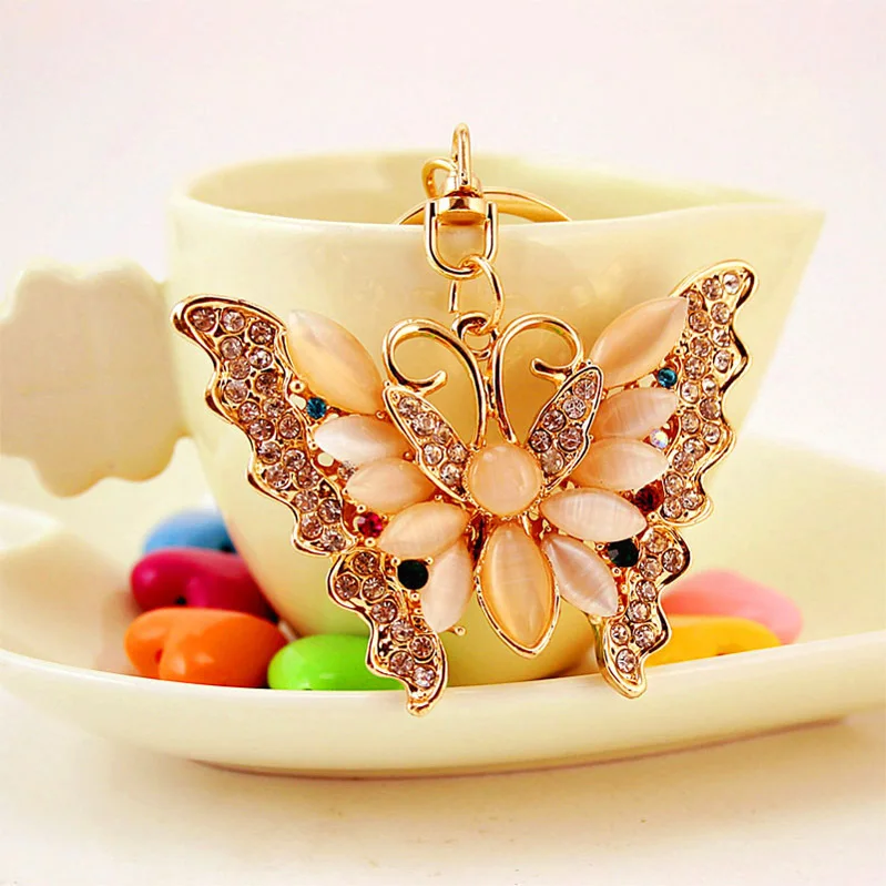 Creative jewelry pendant key chain opal butterfly car key chain lady bag accessories metal melon scissors insect key chain