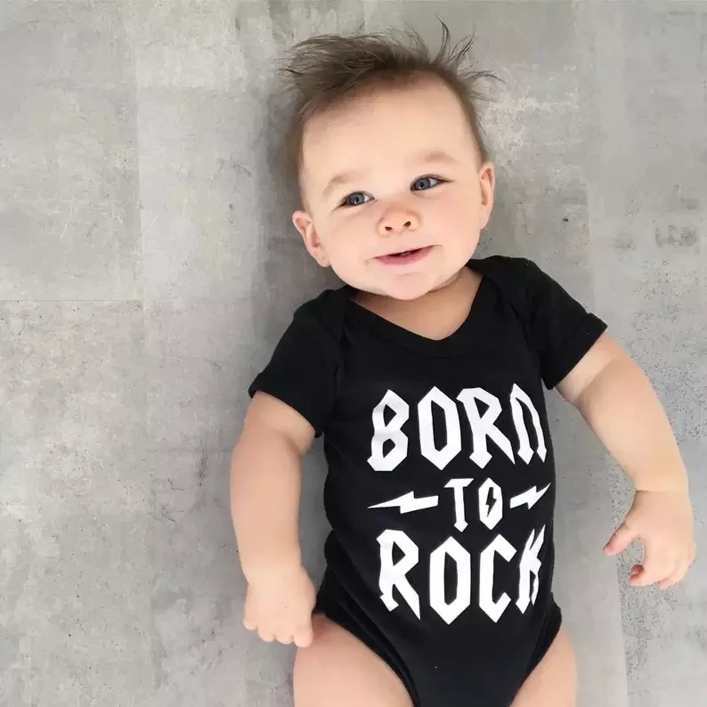 Born To Rock Newborn Baby Short Sleeve Cotton Baby Bodysuit Cute Baby Boy Clothes Jumpsuit Infant Outfit Baby Body Rock Onesie