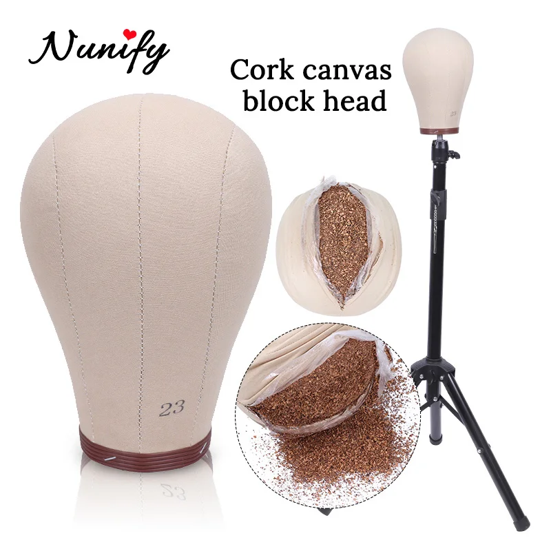 

21-24" Wig Display Canvas Block Head Cork Mannequin Head With Tpins And Stocking Wigs Cap Wig Making Kit Canvas Styrofoam Head