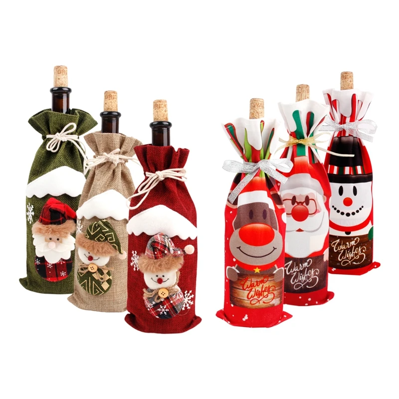 QIFU-Juego de botellas de vino navideñas, decoración navideña para el hogar, adornos de Papá Noel, regalos de Navidad, Año Nuevo 2023, 2024