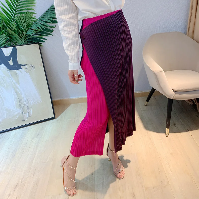 

Pleated Skirt Purple Pleated Skirt Women's 2021 Autumn New Irregular Color Contrast Long Straight Skirt