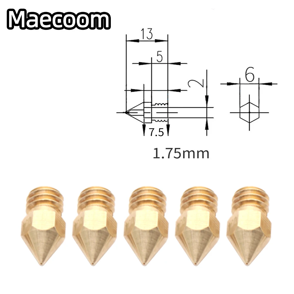 10pcs 3D 프린터 노즐 MK8 황동 노즐 M6 스레드 압출기 프린트 헤드 1.75mm A8 MK8 Creality CR-10 Ender 3v2 3D 프린터