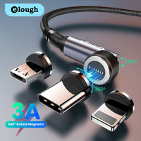 Elough 540 Rotate Magnetic Cable For iPhone 13 12 11 Xiaomi 3A Fast Charging Charger Micro USB Type C Cable USB C Data Cord Wire