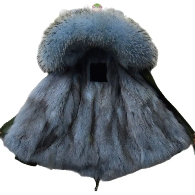 Sky Blue Fashion Women Winter Wear Real Fox Fur Mr&Mrs Wear Light Blue Real Thick Fox Fur Army Green Jacket