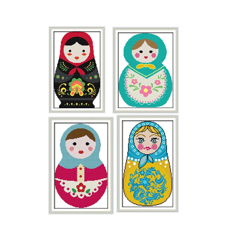 Matryoshka Cross Stitch Kits DMC 11&14CT Printed Patterns Sewing Needleworks Chinese Embroidery Counted Cross Sets Decorations