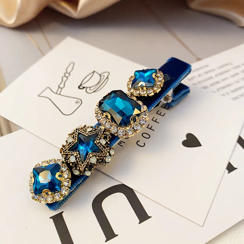 Colored Baroque Crystal Barrette Hairclips For Women New Korea Top-grade Shiny Rhinestone Pearl Spring Clips Hairpins Wholesale