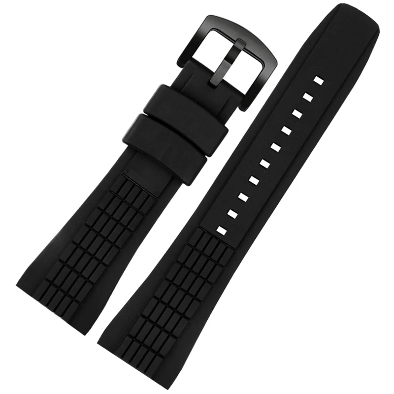 Rubber WatchBand For Seiko VELATURA/SRH 006 013 SPC007 Waterproof  26mm  Black Silicone With Stainless Steel Buckle Sports Strap