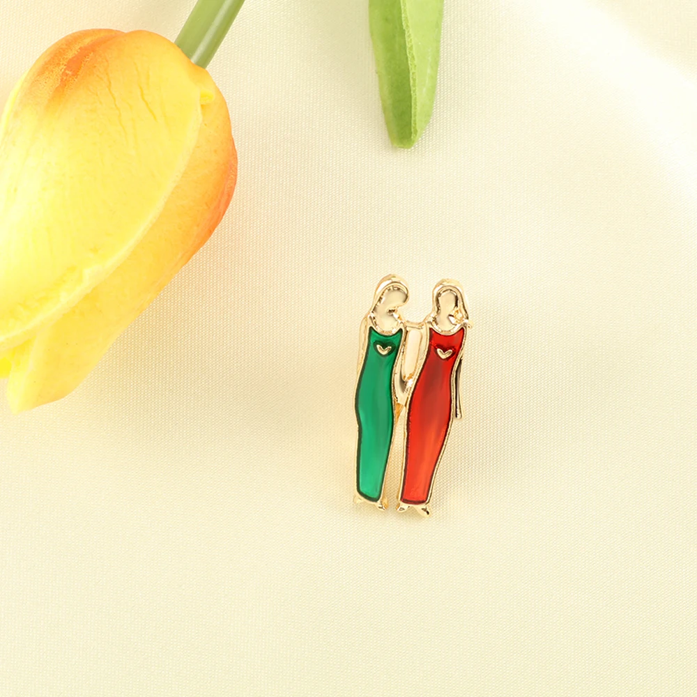 Girlfriends Brooch Pins Cartoon Long Skirt Girl Sister Enamel Exquisite Friendship Jewelry Gift for Bestfriend Lapel Denim Bagde