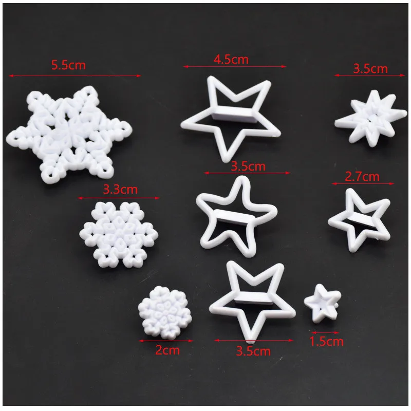 9pcs Snowflake Cake Mold Embossed Cookie Stamps Fondant Mould Cookie Cutter Pastry Baking Chocolate Cake Decorating Tools