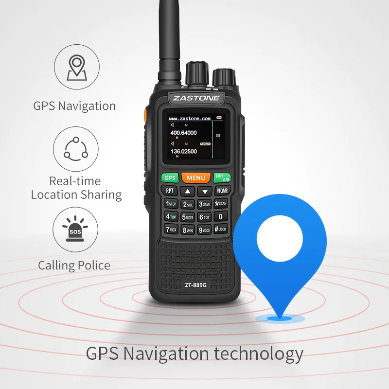 Zastone 889G GPS Walkie Talkie 10W 999CH 3000mAh UHF 400-520 / VHF136-174MHz Ham CB Radio HF Transceiver for Explore Hunting