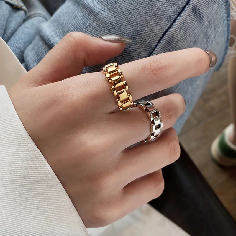 VENTFILLE 925 Sterling Silver Fashion Retro Watch Chain Ring Female Creative Design Sense Punk Style